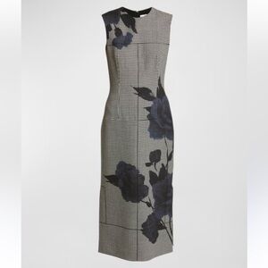 ERDEM Houndstooth Floral Midi Dress